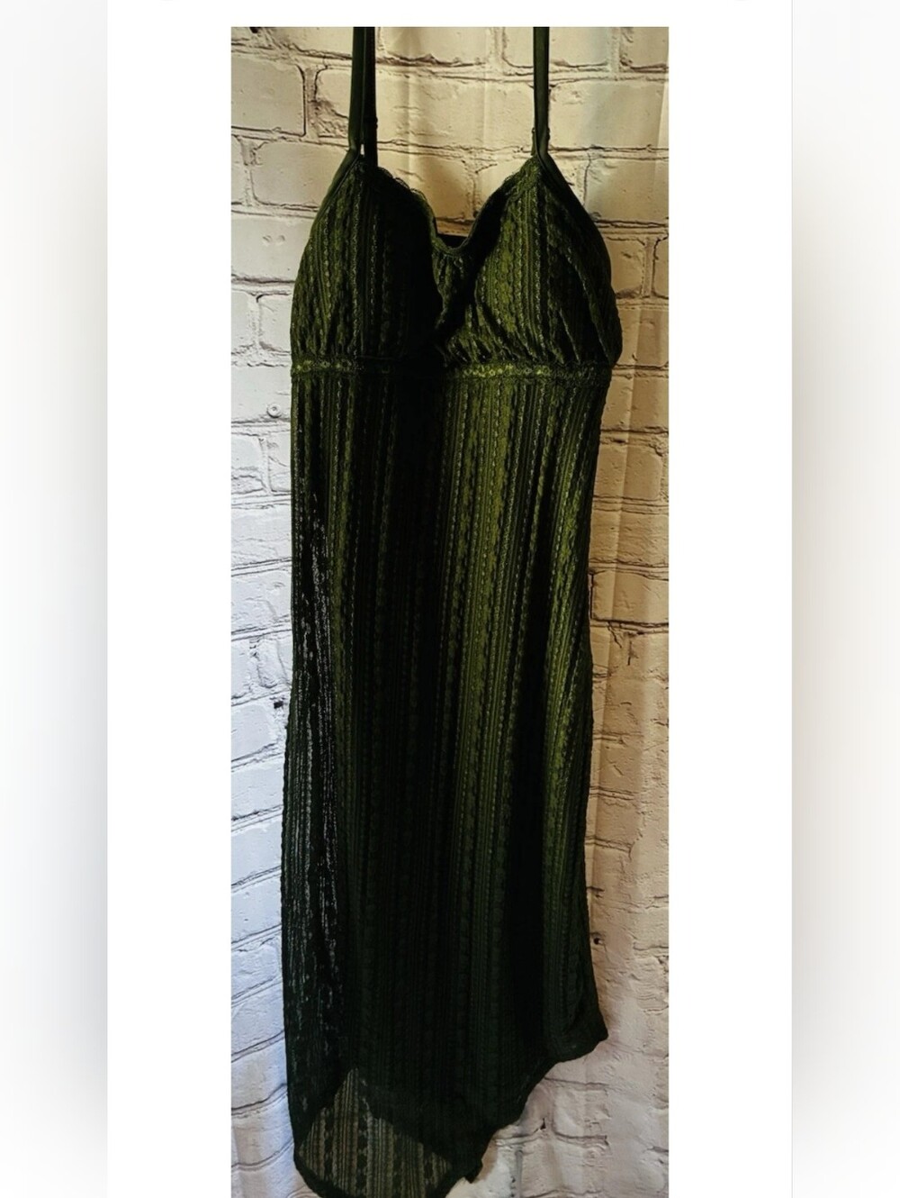 No Boundaries Junior Size Large Army Green Long Spaghetti Strap Dress!